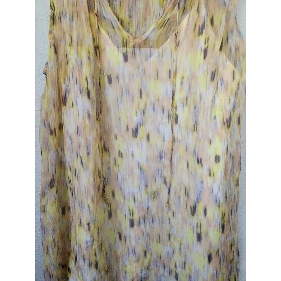 Lucky Brand Sleeveless Yellow Sheer Pattern Blouse Womens Small - Picture 3 of 6